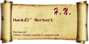 Hankó Norbert névjegykártya